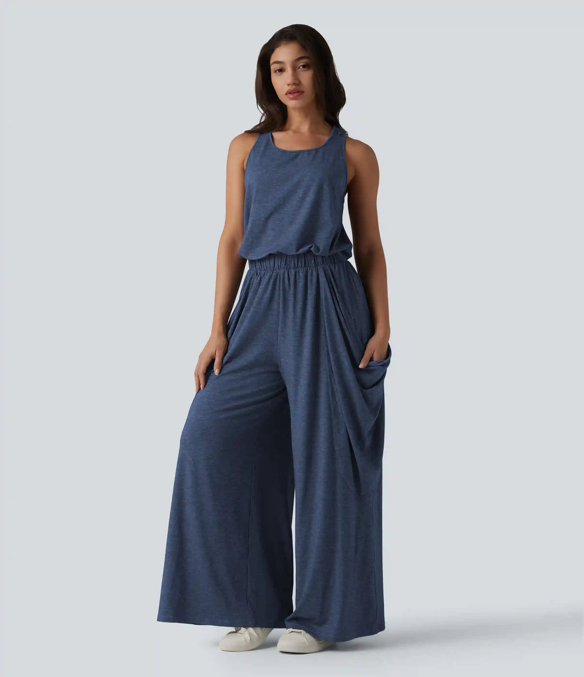 Sleeveless Cut Out Wide Leg Casual Jumpsuit with Pockets-Easy Peezy Edition