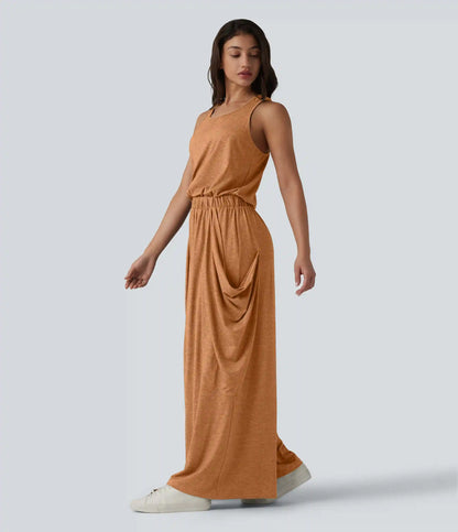 Sleeveless Cut Out Wide Leg Casual Jumpsuit with Pockets-Easy Peezy Edition