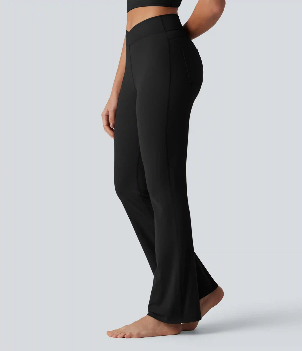 Halara UltraSculpt™ Ribbed High Waisted Crossover Flare Yoga Leggings with Pockets