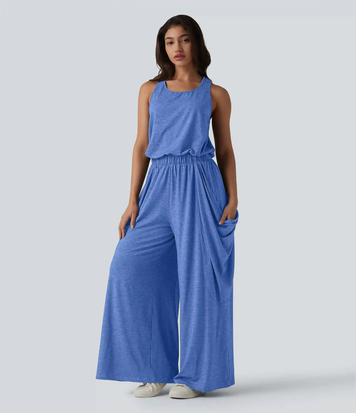 Sleeveless Cut Out Wide Leg Casual Jumpsuit with Pockets-Easy Peezy Edition