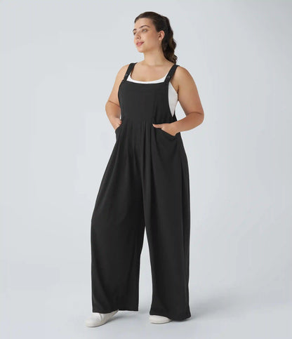 Pockets Waffle Casual Plus Size Overalls