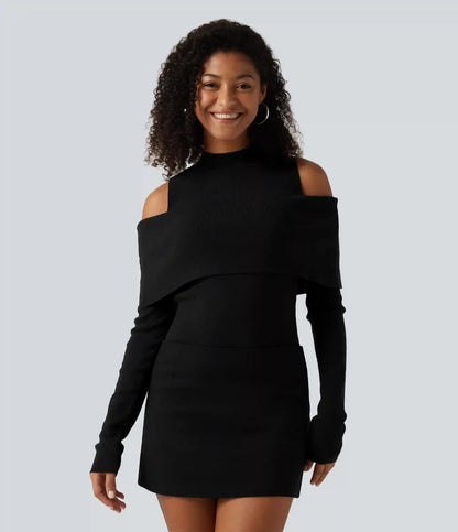 High Neck Cut Out Long Sleeve Slim Casual Sweater