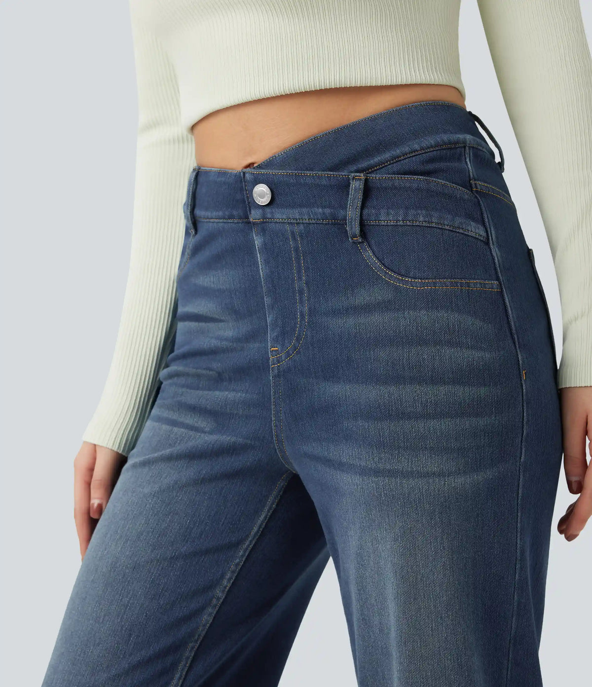 Halara Flex™ Mid Rise Crossover Tummy Control Straight Leg Casual Jeans with Pockets