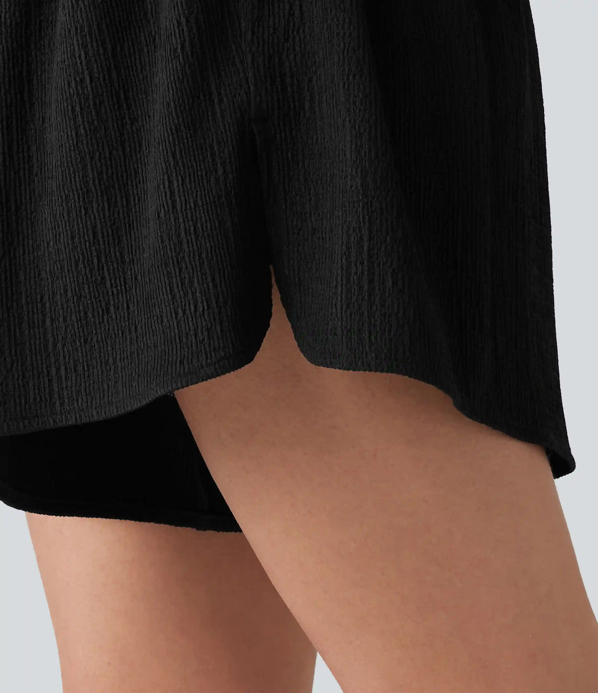Crossover High-waisted Split Hem 2-in-1 Crinkle Running Shorts with Pockets