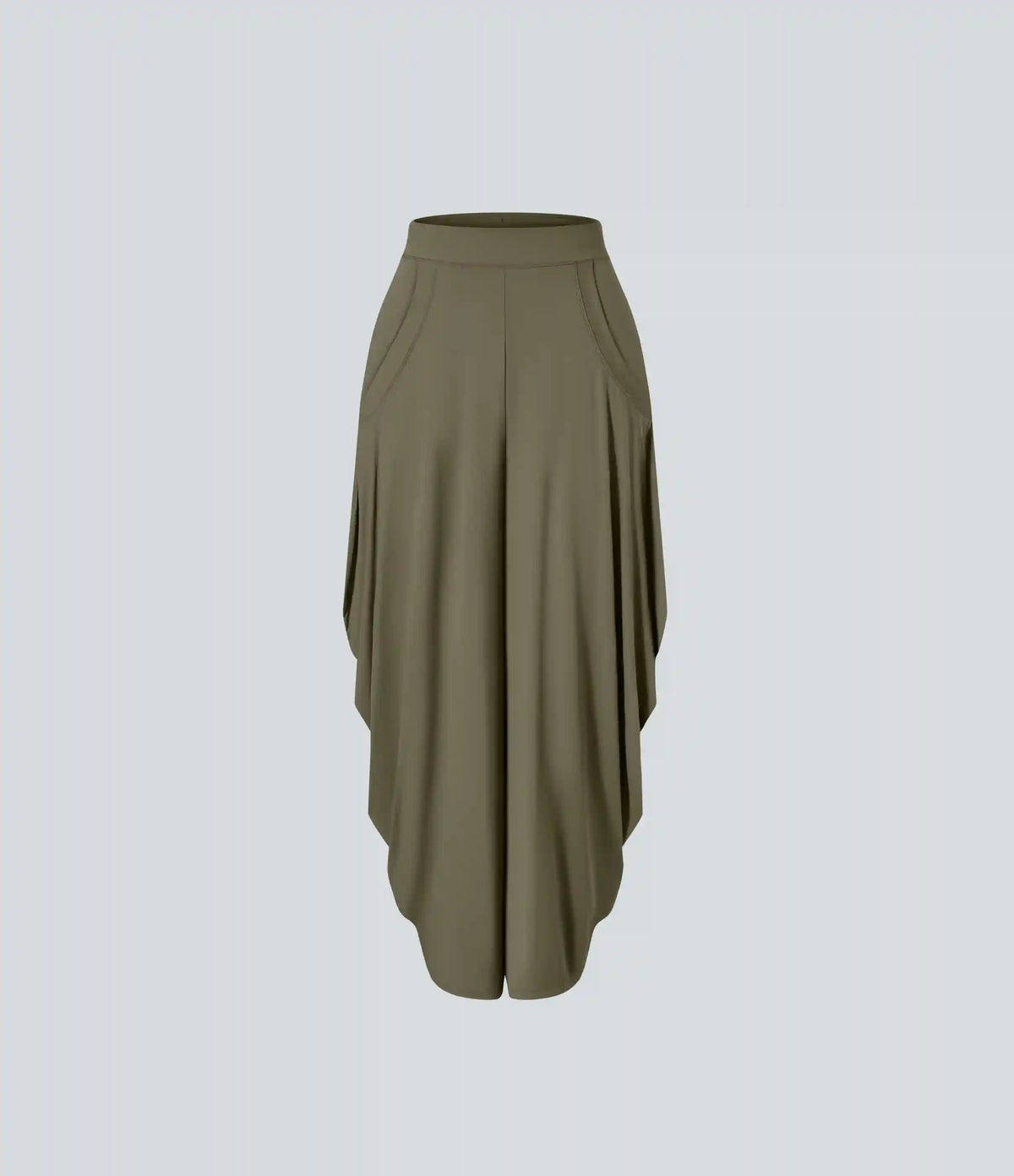 Mid Rise Pockets Draped Wide Leg Baggy Casual Pants