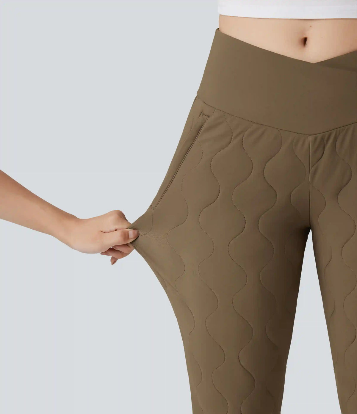 PuffFlex Crossover High Waisted Casual Quilted Joggers with Pockets