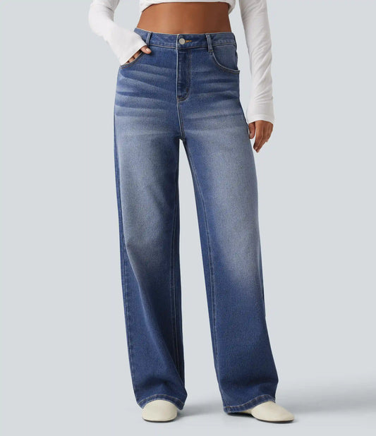 High Waisted Straight Leg Casual Jeans with Pockets
