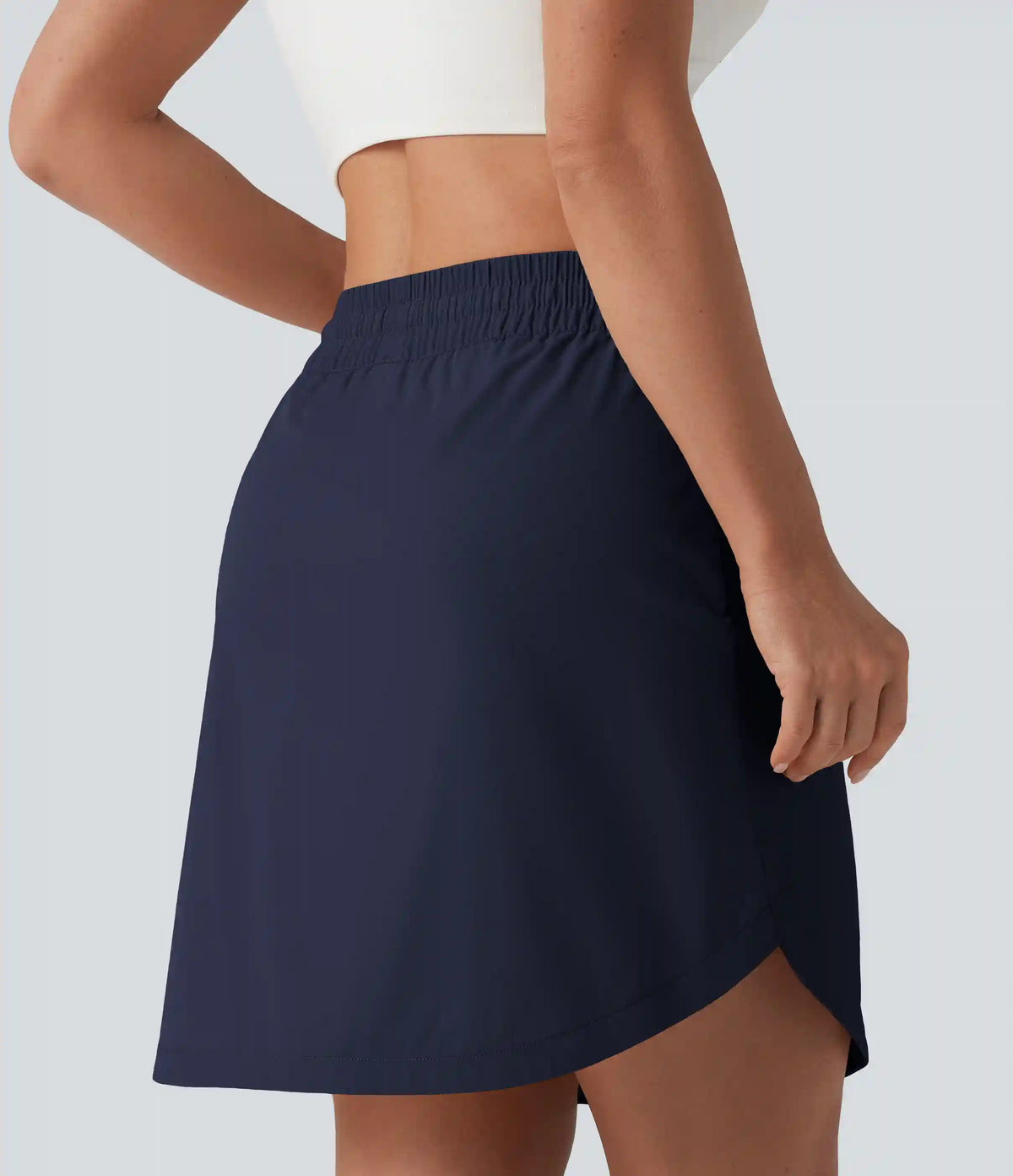 High Waisted Drawstring 2-in-1 Curved Hem Mini Golf Skirt with Pockets-Longer Length