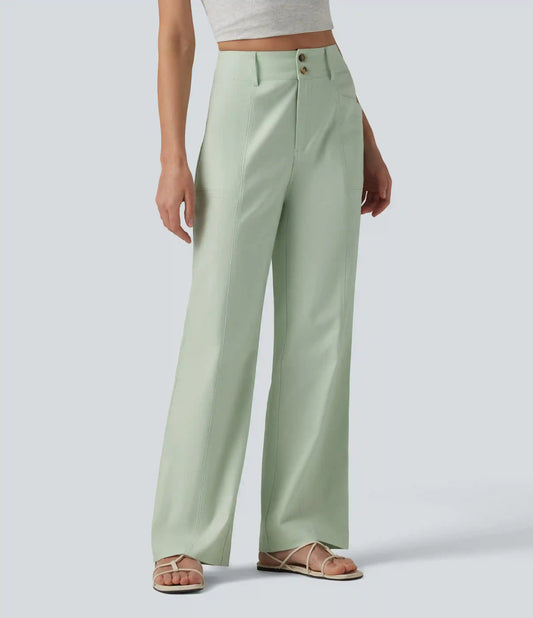 High Waisted Cotton Linen Casual Straight Leg Pants with Pockets