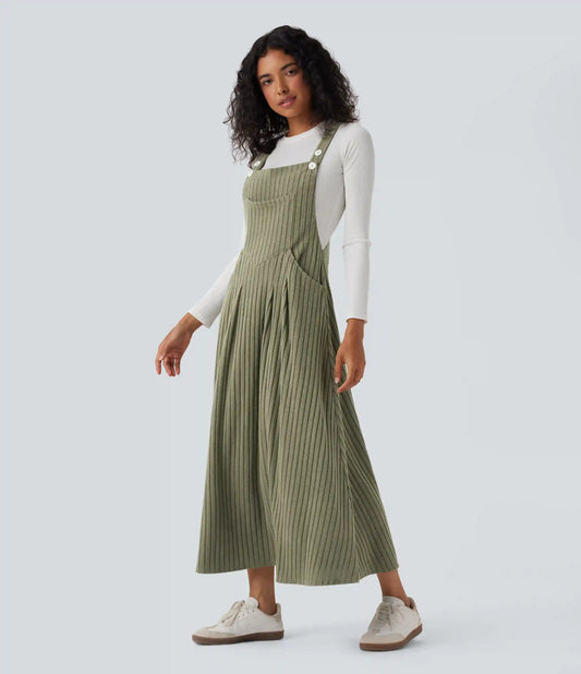 Ribbed Knit Casual Pinafore Dress with Pockets