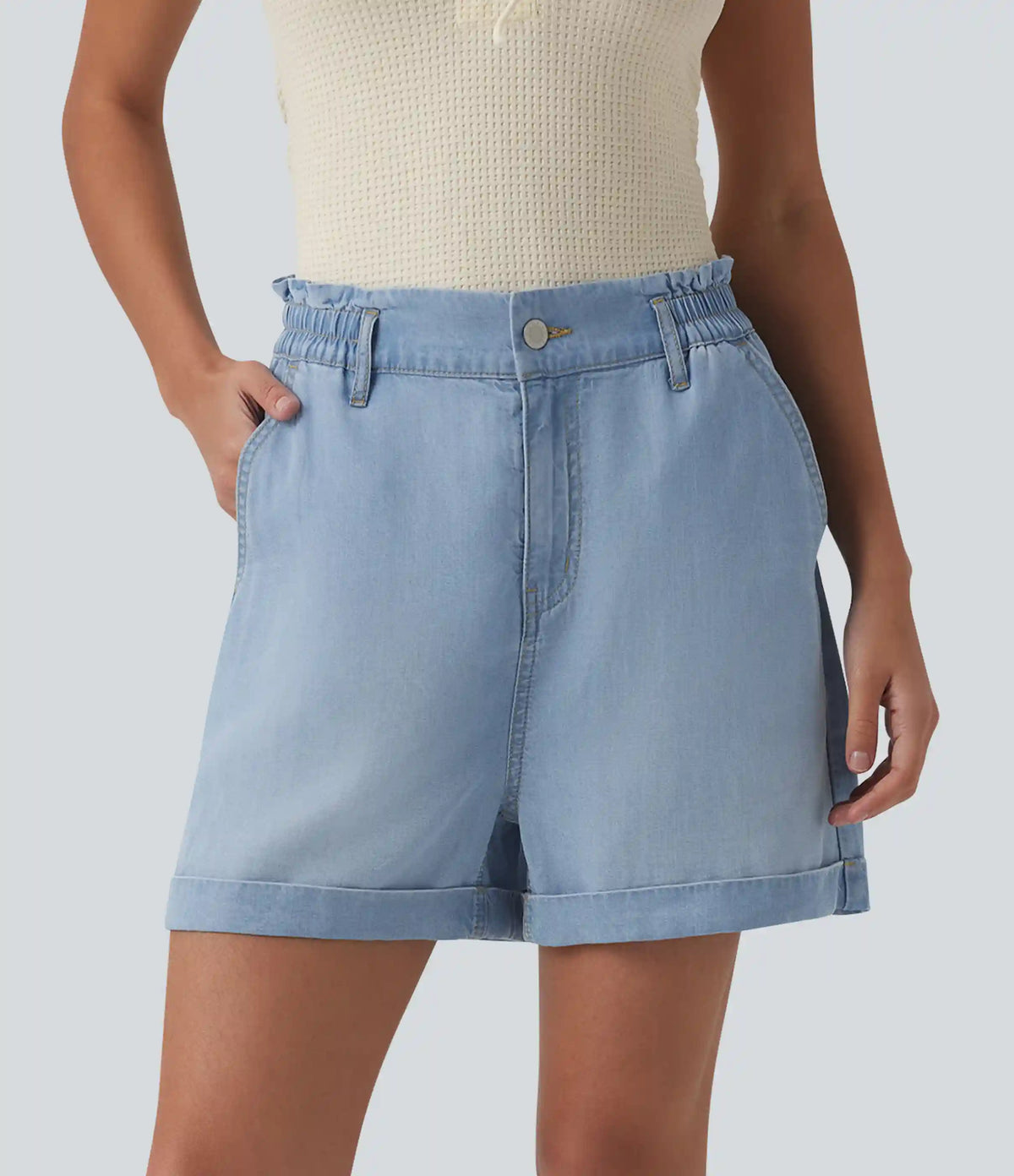 High Waisted Denim Casual Shorts 3'' with Pockets