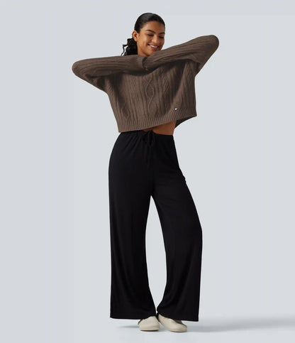 Cable Knit Hooded Long Sleeve Lounge Sweater