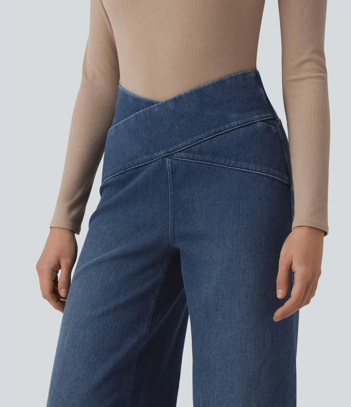 Halara Flex™ Crossover High Waisted Tummy Control Casual Wide Leg Jeans with Pockets