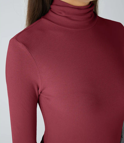 Ribbed Knit High Neck Long Sleeve Work Bodysuit