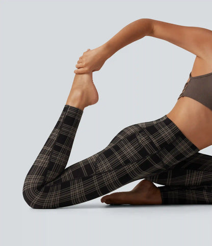 Halara UltraSculpt™ Plaid Print High Waisted Tummy Control Running Leggings with Pockets