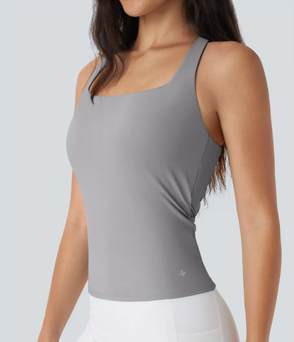 SoftlyZero™ Airy Square Neck Cropped InstantCool Running Tank Top-Longer Length