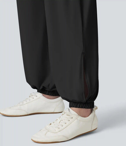 High Waisted Drawstring Split InstantCool Quick Dry Workout Joggers with Pockets-UPF50+