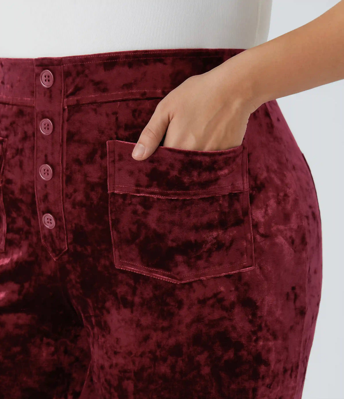 High Waisted Pockets Straight Leg Velvet Casual Plus Size Pants
