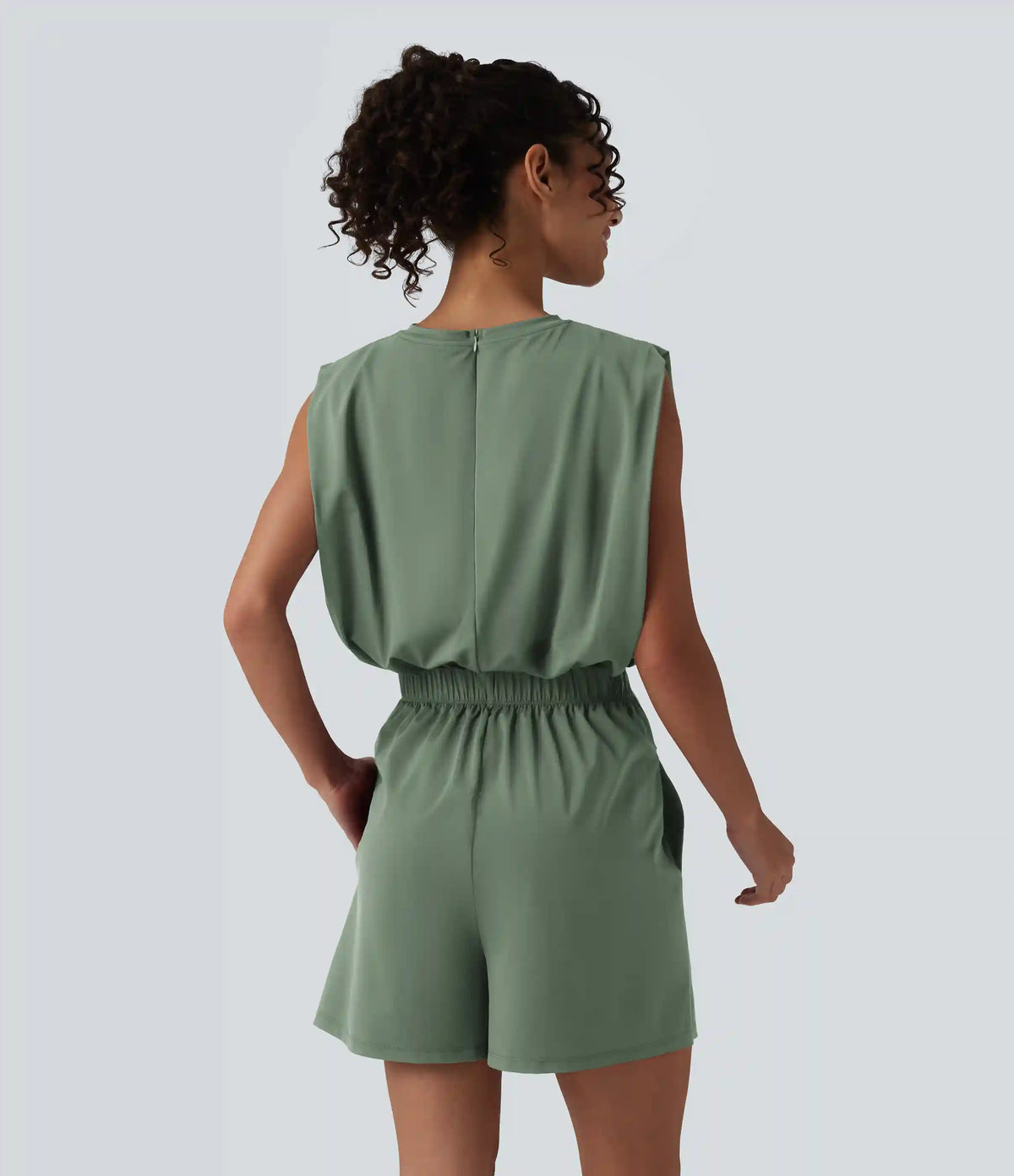 Round Neck Sleeveless Tie-front Cool Touch Casual Romper with Pockets-Easy Peezy-UPF50+