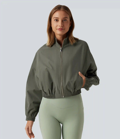 Stand Collar Long Sleeve Running Jacket with Pockets