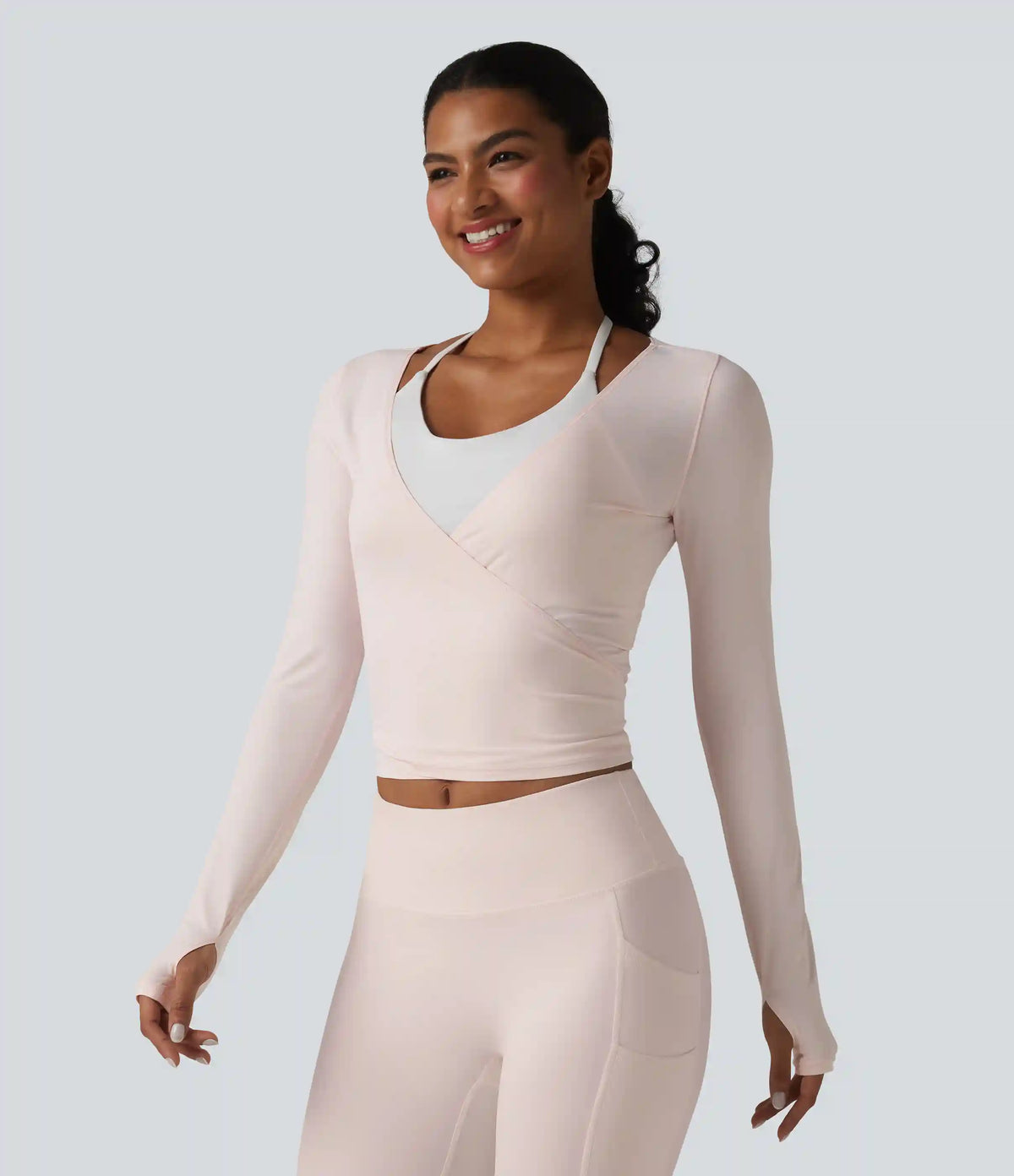 Long Sleeve Crossover Tie InstantCool Yoga Top-UPF50+