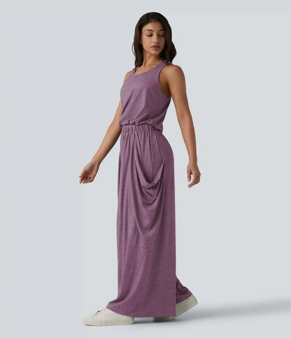 Sleeveless Cut Out Wide Leg Casual Jumpsuit with Pockets-Easy Peezy Edition