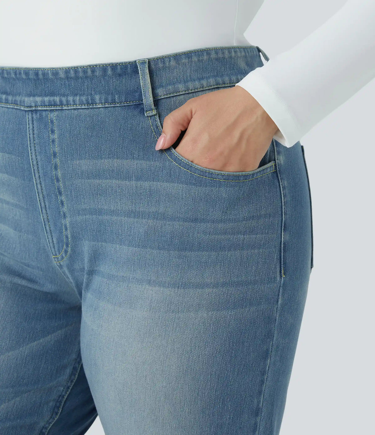 Halara Flex™ High Waisted Pockets Straight Leg Washed Casual Plus Size Jeans