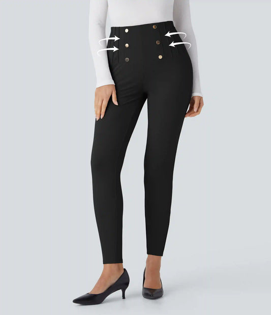 High Waisted Tummy Control Decorative Back Zipper Pockets Herringbone Work Pants