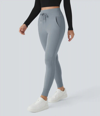 SoftlyZero™ Plush High Waisted Drawstring Pocket Plain Full Length Joggers