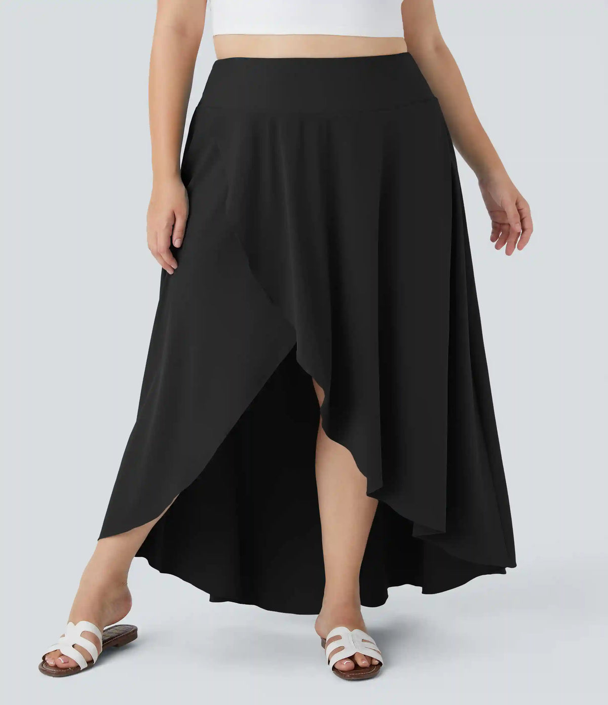 Breezeful™ High Waisted High Low Ruffle 2-in-1 Flowy Midi Quick Dry Casual Plus Size Skirt