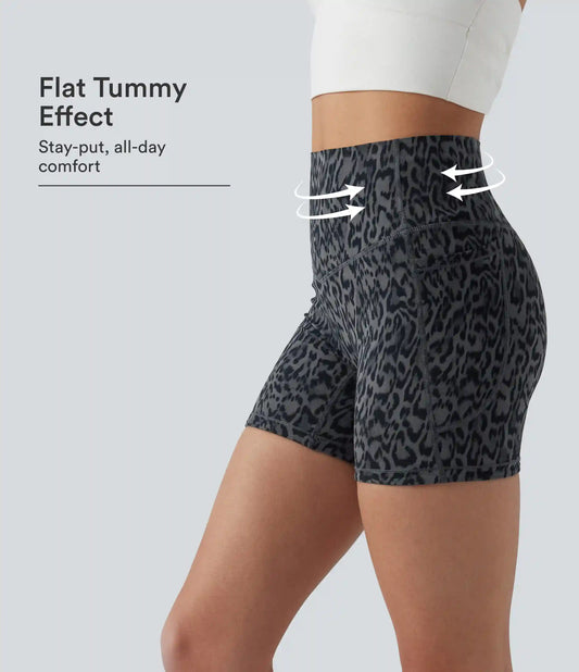 Halara UltraSculpt™ Leopard Print High Waisted Tummy Control Training Biker Shorts 5'' with Pockets