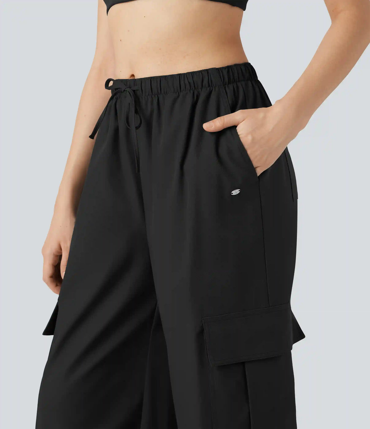 Water Repellent Wear-Resistant Mid Rise Drawstring Baggy Casual Cargo Pants with Pockets