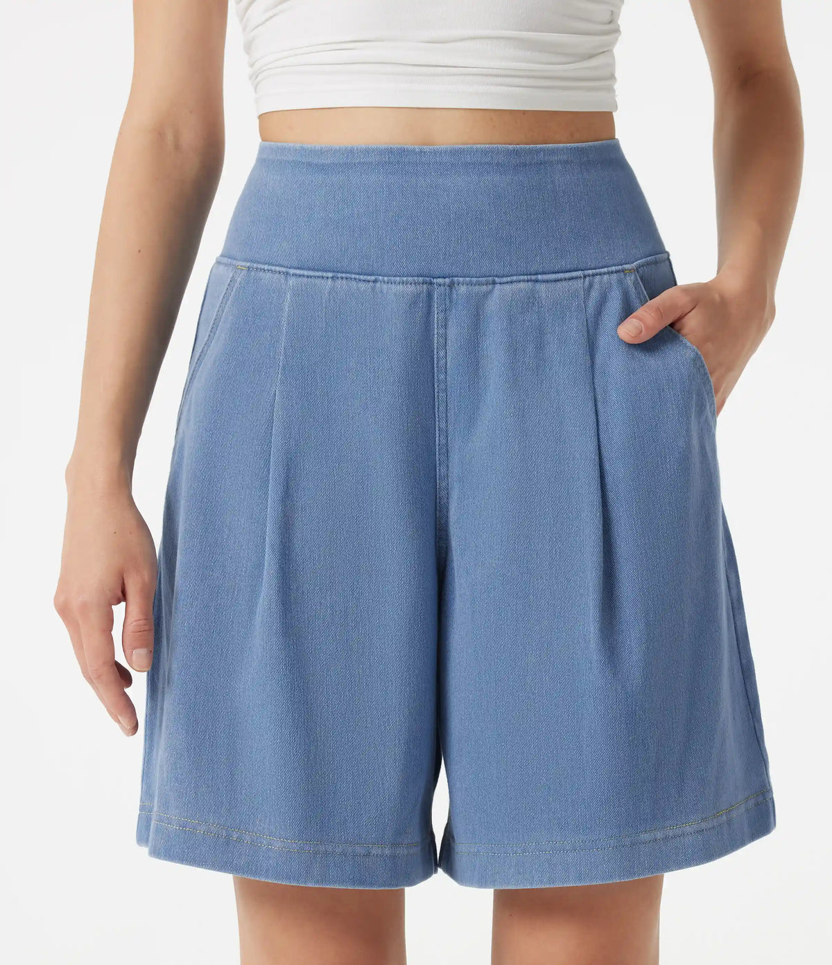 Halara Flex™ High Waisted Denim Casual Baggy Bermuda Shorts 7'' with Pockets