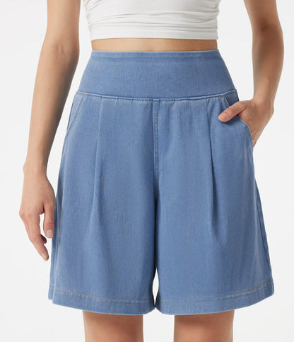 Halara Flex™ High Waisted Denim Casual Baggy Bermuda Shorts 7'' with Pockets