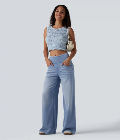 Halara Flex™ Mid Rise Draped Lyocell Washed Casual Baggy Wide Leg Jeans with Pockets