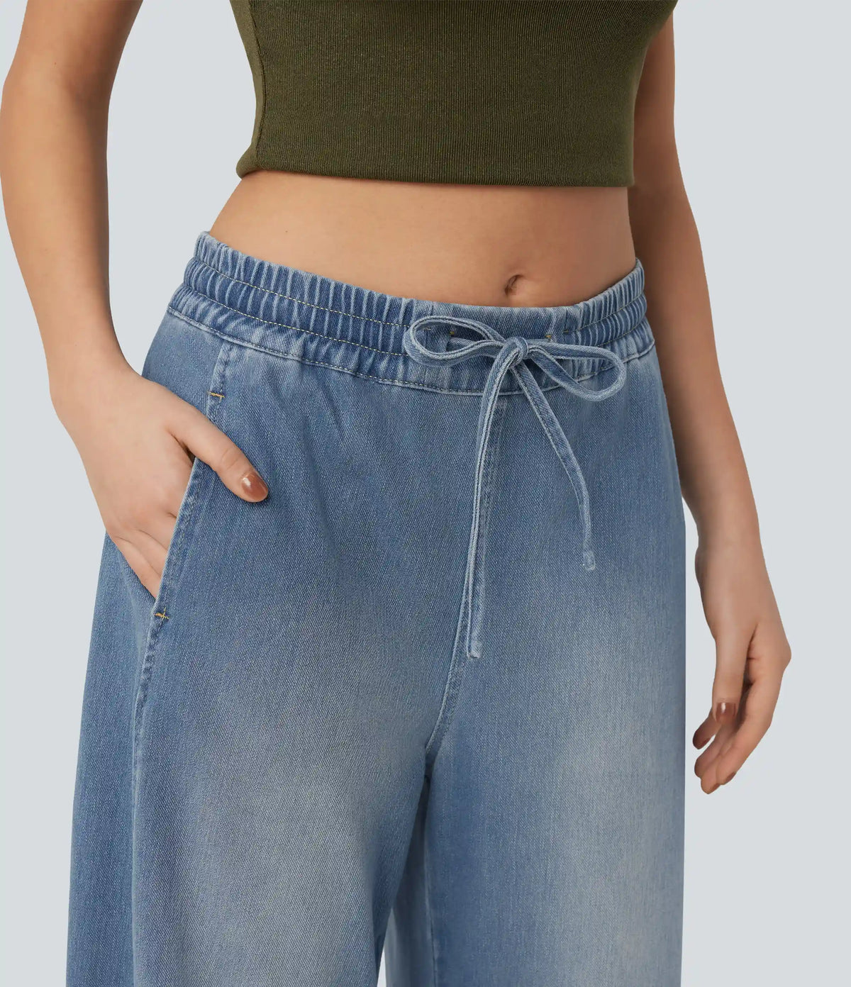 Halara Flex™ Mid Rise Drawstring Barrel Leg Washed Casual Baggy Sweatpants Jeans with Pockets
