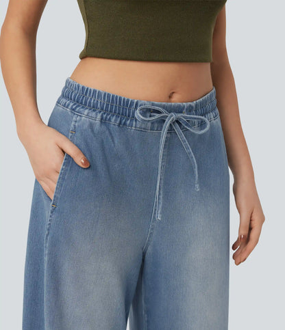 Halara Flex™ Mid Rise Drawstring Barrel Leg Washed Casual Baggy Sweatpants Jeans with Pockets