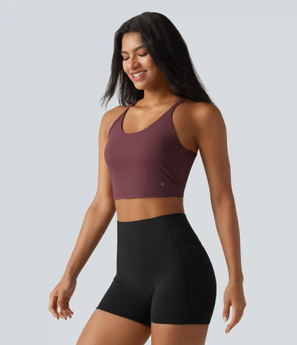 SoftlyZero™ Plush Cut-Out Twisted Back U-Neck Built-in Bra Yoga Tank Top
