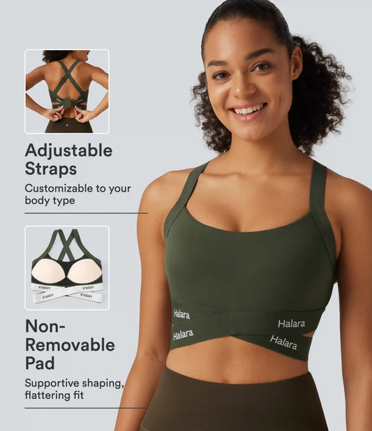 Halara UltraSculpt™ Medium Support U Neck Crossover Training Sports Bra with Non-Removable Pad