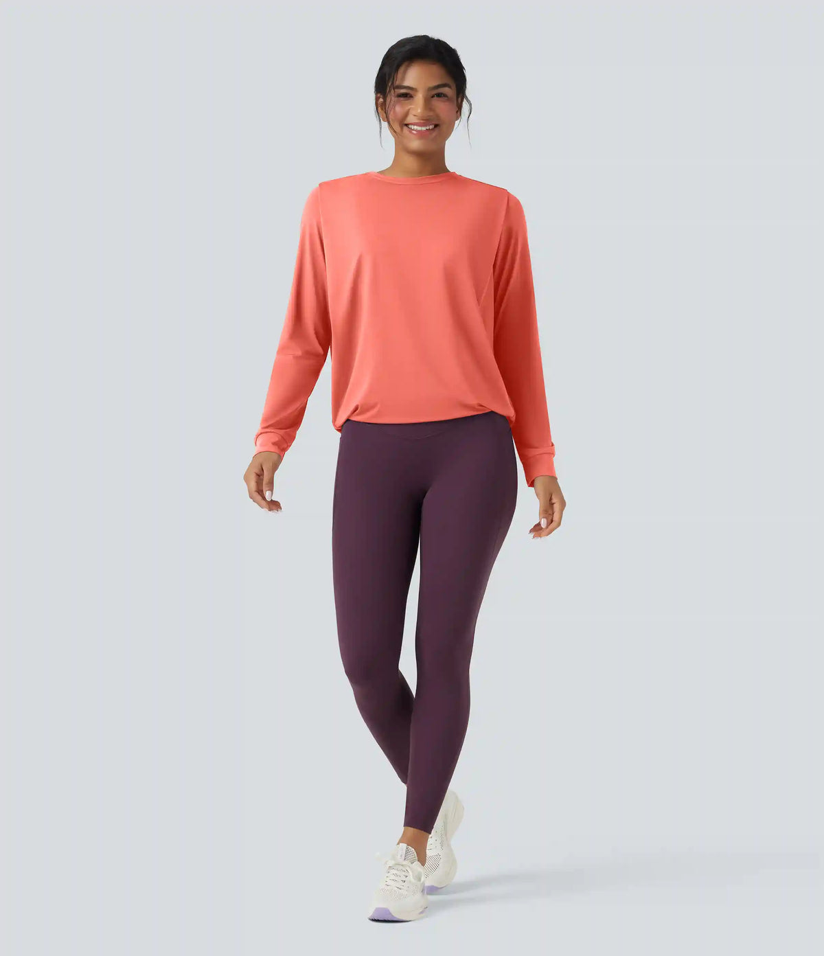 Round Neck Long Sleeve Ruched Yoga Sports Top-UPF50+