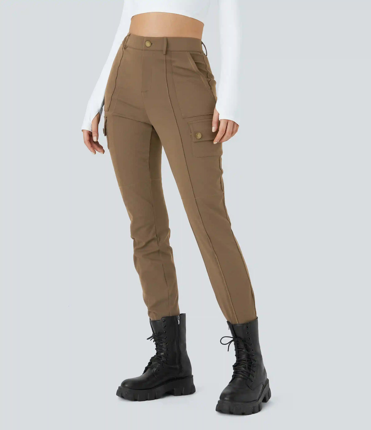 DayStretch High Waisted Zipper Pockets Solid Skinny Cargo Pants
