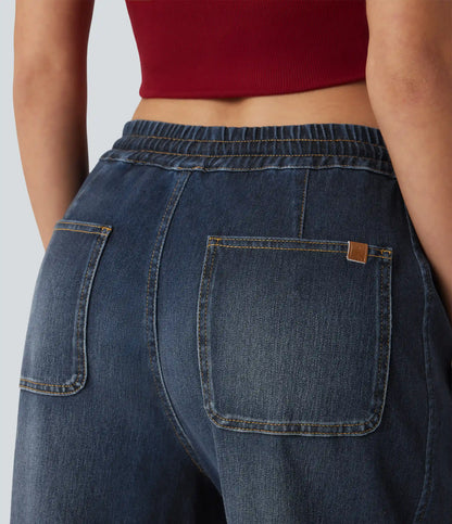 Halara Flex™ Mid Rise Drawstring Barrel Leg Washed Casual Baggy Sweatpants Jeans with Pockets
