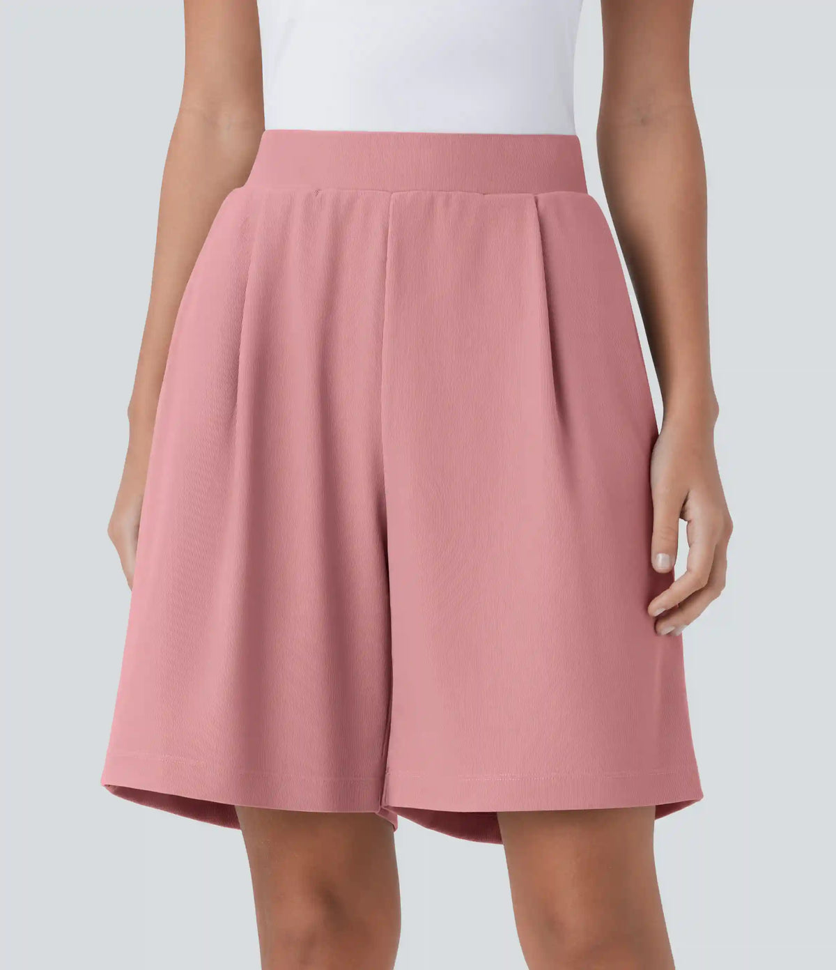 High Waisted Body Sculpt Waist-Slimming Pocket Micro Waffle Work Bermuda Shorts
