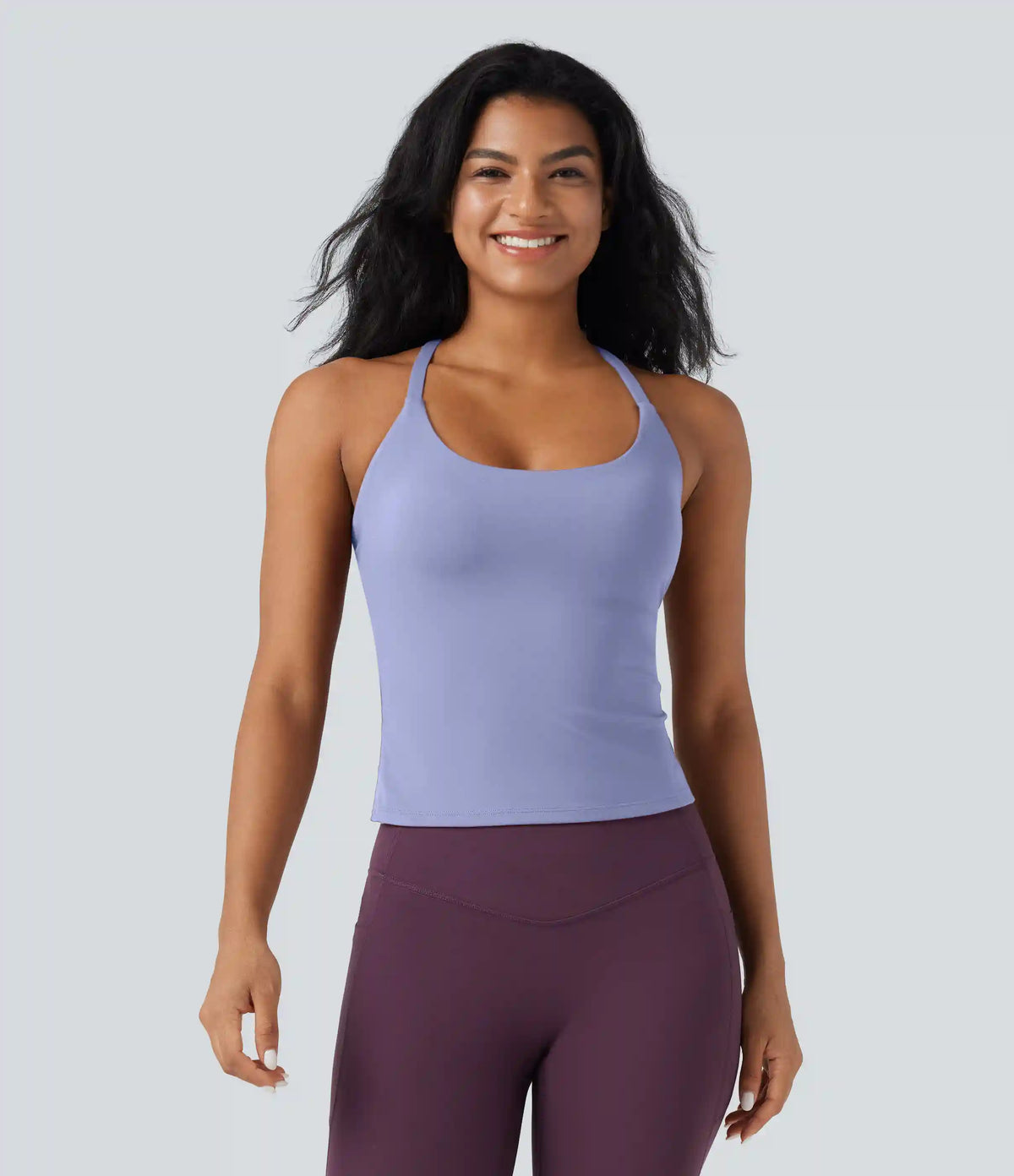 Scoop Neck Crisscross Back Crossover Hem Yoga Cami Top