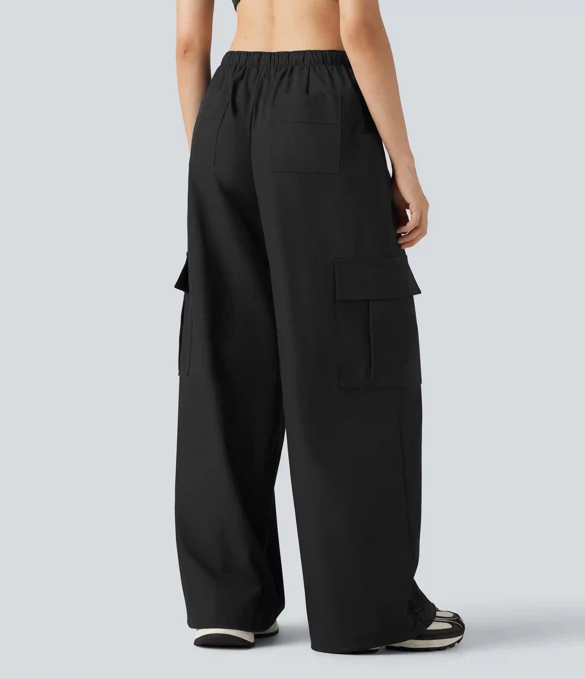Water Repellent Wear-Resistant Mid Rise Drawstring Baggy Casual Cargo Pants with Pockets