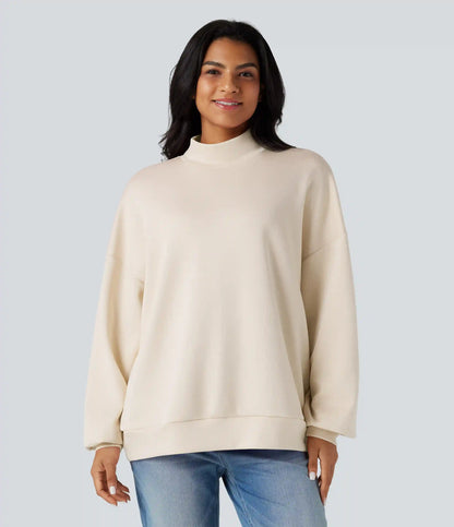 Mock-neck Relaxed Casual Sweatshirt with Pockets
