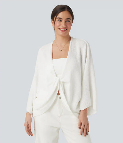 Deep V-neck Batwing Sleeve Relaxed Fit Casual Cardigan