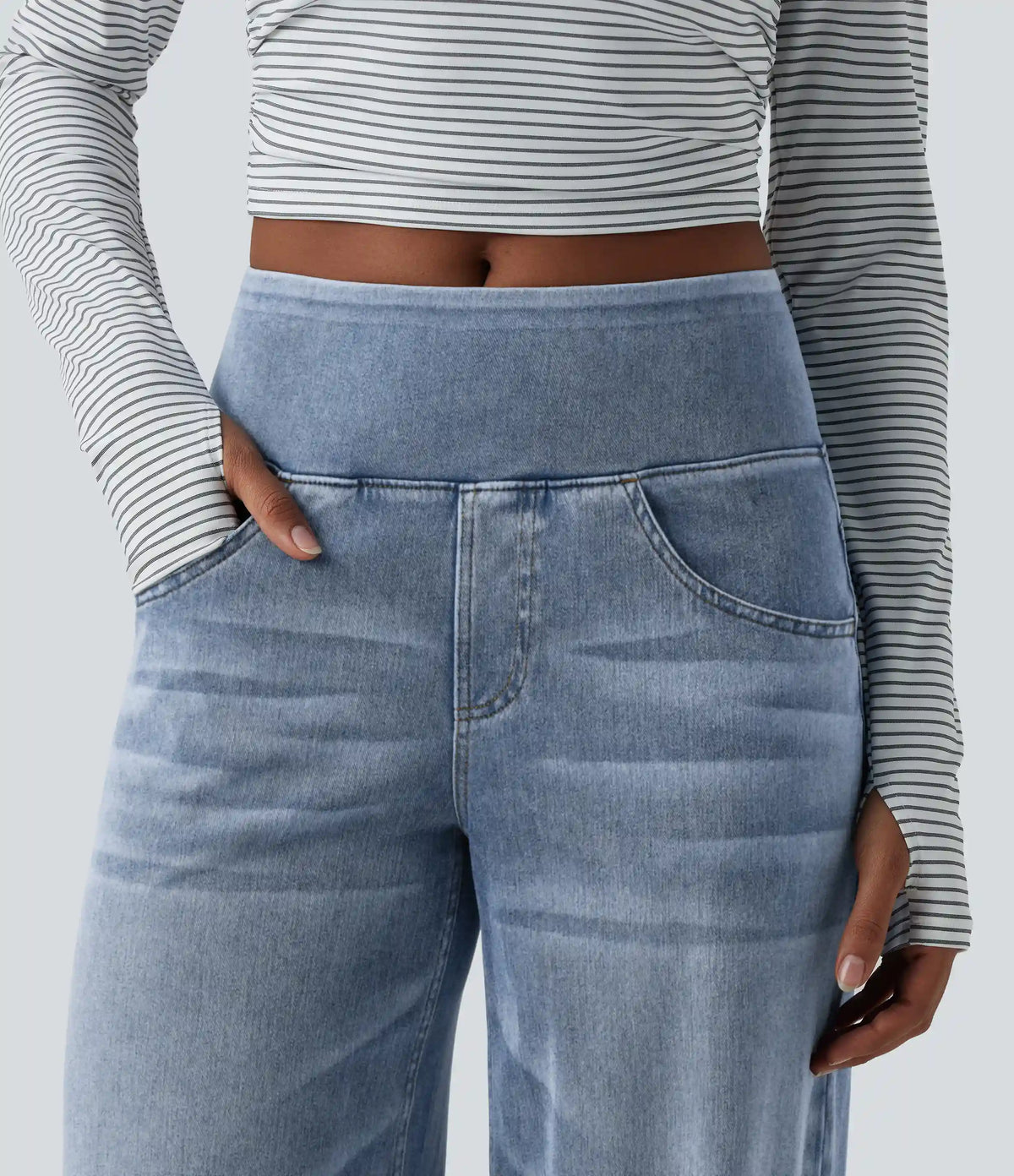 Halara Flex™ Mid Rise Draped Lyocell Washed Casual Baggy Wide Leg Jeans with Pockets
