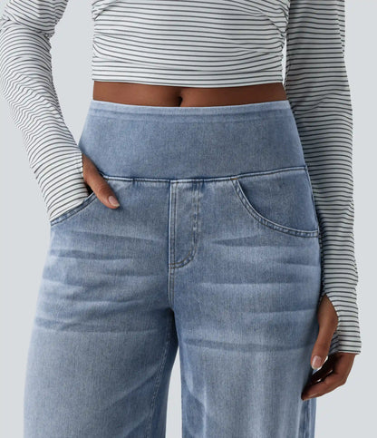 Halara Flex™ Mid Rise Draped Lyocell Washed Casual Baggy Wide Leg Jeans with Pockets