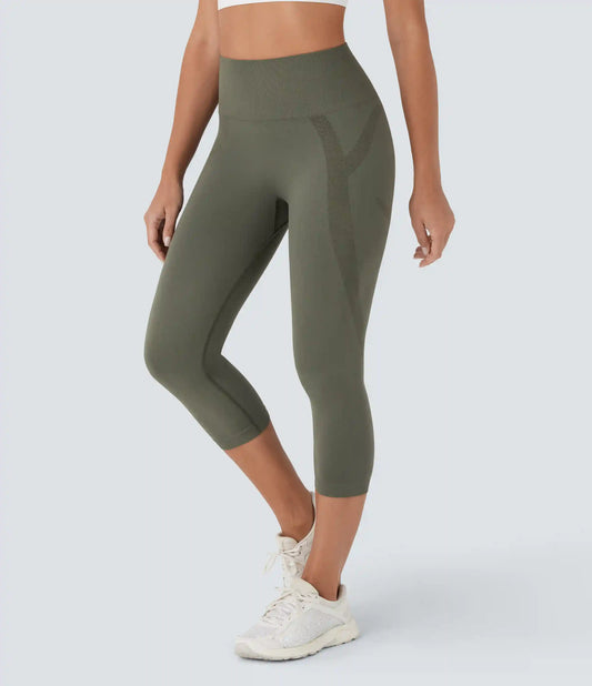 OneForm Seamless Flow High Waisted Ruched Capri Yoga Leggings